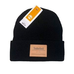 Timberland Men's Leather Logo Watchcap Beanie Black or Brown Winter Cap …